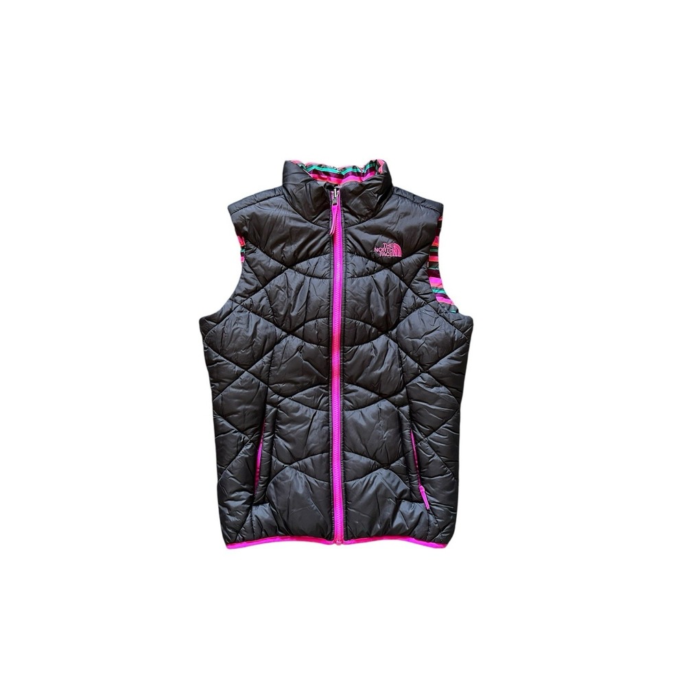 The North Face Girls Quilted Reversible Vest Pink Size L Polyester